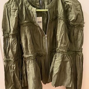 Anthropologie Olive Green zip front Blouse